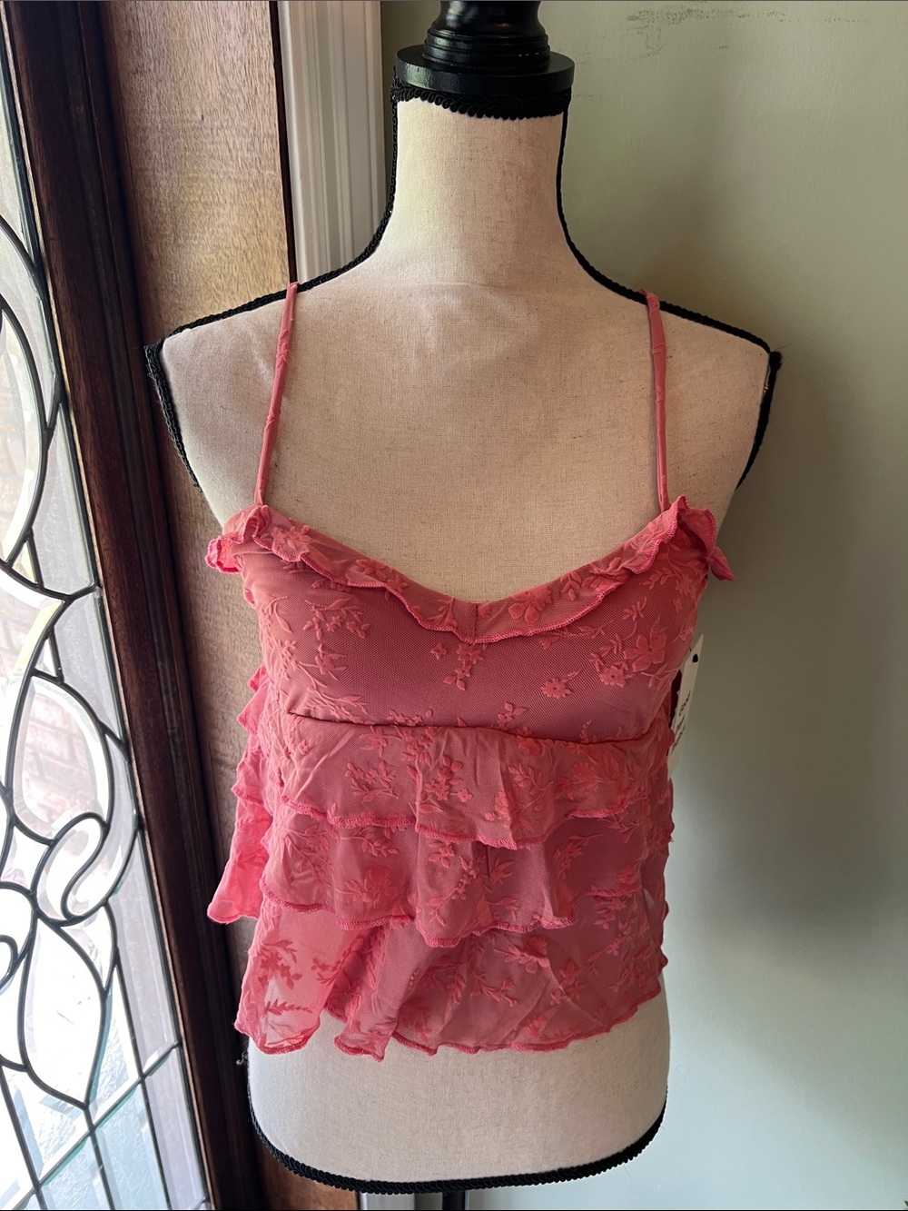 Women's Pink Ruffled Camisole Tank Top